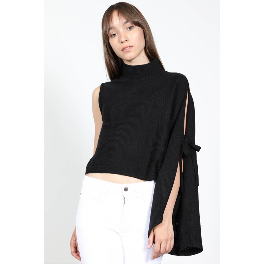 Essue One Sleeve Mockneck Black Sweater Medium NWT